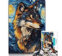 Puzzle da 1000 pezzi per adolescenti e adulti Lupo sotto il cielo notturno 1000 pezzi per adulti con poster abbinato e foglio di quiz per età 14+ 75x50cm