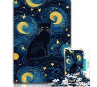 Puzzle da 1000 pezzi per adolescenti e adulti, motivo: gatto nero nel cielo notturno, puzzle per adulti, perfetti per le serate di gioco, giocattolo colorato per un regalo a casa (dimensioni 75x50cm)