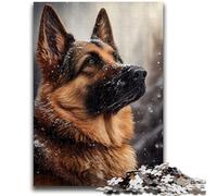 Puzzle da 1000 pezzi per adolescenti e adulti Pastore tedesco sulla neve Difficile da completare ma divertente e umoristico Regalo di compleanno, regali, arte murale 38x26cm