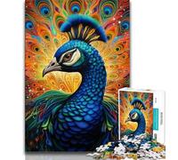Puzzle da 1000 pezzi per adolescenti e adulti, pavone psichedelico, per ammazzare il tempo durante le vacanze, con poster abbinato e foglio di quiz, 38x26cm