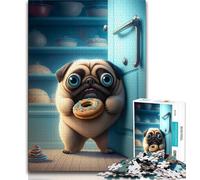 Puzzle da 1000 pezzi per adolescenti e adulti Pug che ruba le ciambelle puzzle per adulti ideali come regalo per tutta la famiglia dai 14 anni in su 38x26cm