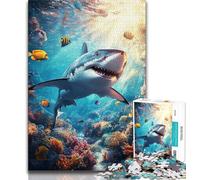 Puzzle da 1000 pezzi per adolescenti e adulti, squalo sottomarino, sfida difficile antistress, ideale come regalo per tutta la famiglia (38x26cm)