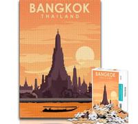 Puzzle da 1000 pezzi per adolescenti e adulti, tema: viaggio a Bangkok, Thailandia Sfida difficile contro lo stress, per migliorare l'amore tra coppie, 38x26cm