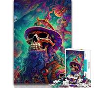 Puzzle da 1000 pezzi per adolescenti e adulti, teschio e capitano pirata, per ammazzare il tempo durante le vacanze, con poster abbinato e foglio di quiz, 75x50cm
