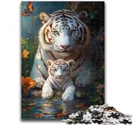 Puzzle da 1000 pezzi per adolescenti e adulti, Tigre bianca, sfida difficile antistress, con poster abbinato e foglio di quiz, 26x38cm
