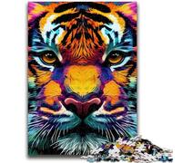 Puzzle da 1000 pezzi per adolescenti e adulti, tigre, pop art, volto di animale, per bambini dai 14 anni in su, interessanti regali per ridurre lo stress per amici e familiari, 26x38cm