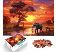 Puzzle da 1000 pezzi per adolescenti Elefanti Africa Tramonto Allena il tuo cervello e le tue mani Regalo di compleanno, regali, arte murale 75x50cm