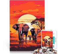 Puzzle da 1000 pezzi per adolescenti Elefanti Africa Tramonto Sfida di gioco educativo giocattolo è ideale come regalo per tutta la famiglia 52x38cm