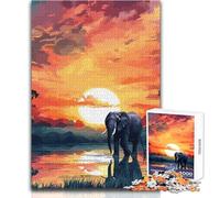 Puzzle da 1000 pezzi per adolescenti, elefanti, tramonto in Africa, bellissimo gioco di design, migliora la memoria, regalo di compleanno, dimensioni 38x26cm