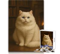 Puzzle da 1000 pezzi per adolescenti, elegante gatto bianco accanto al camino, accogliente e rilassante, giocattolo da gioco con taglio di precisione avanzato, dimensioni 50x75cm