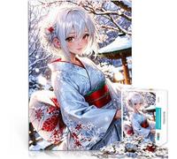 Puzzle da 1000 pezzi per adolescenti Elegante kimono invernale in un sereno ambiente innevato Divertimento in famiglia Adatto alle coppie 50x70cm