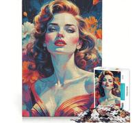 Puzzle da 1000 pezzi per adolescenti, elegante ritratto pin-up con sfondo floreale, giochi per famiglie, impegnativo da completare, regalo per amici e parenti 50x75cm
