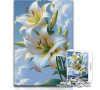 Puzzle da 1000 pezzi per adolescenti, eleganti gigli bianchi contro il cielo come sfondo, accogliente e rilassante per il tempo libero al chiuso, giocattolo di precisione avanzato, dimensioni 38x52cm