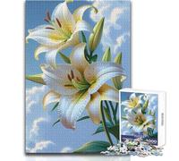 Puzzle da 1000 pezzi per adolescenti, eleganti gigli bianchi contro il cielo come sfondo, accogliente e rilassante per il tempo libero al chiuso, giocattolo di precisione avanzato, dimensioni 38x26cm