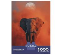 Puzzle Da 1000 Pezzi Per Adolescenti Elephant Under The Moon in Orange Haze Puzzle Per Adulti Giochi Divertenti Antistress Per Compleanno, Natale 70x50cm/1000pcs