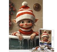 Puzzle da 1000 pezzi per adolescenti Elfo di Natale nella vasca da bagno Toilette Decorazione per la casa Giocattoli Idee regalo Giochi rilassanti Lista dei desideri con Babbo Natale 38x26cm