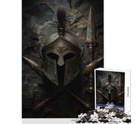 Puzzle da 1000 pezzi per adolescenti elmo spartano antico e lance incrociate giocattoli antistress regali di Babbo Natale segreto giochi educativi per migliorare l'amore tra coppie dimensioni 38x52cm