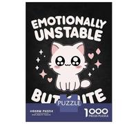 Puzzle Da 1000 Pezzi Per Adolescenti Emotionally Unstable But Cute - Pink Funny Cat Humor Puzzle Per Adulti Giocattoli Antistress Regalo Di Compleanno Regali Di Natale Per Compleanno 38x26cm/1000pcs