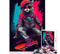 Puzzle da 1000 pezzi per adolescenti emozioni feline gatto pattinatore decorazione per la casa giocattoli regali di Babbo Natale segreto gioco rompicapo collezione di artisti belle arti 38x26cm