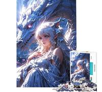 Puzzle da 1000 pezzi per adolescenti Enchanted Bond︰ Fanciulla elfica e drago mistico Aiuta ad allenare la mente Regalo di compleanno Giocattolo Decorazione da parete per ragazzi dai 14 anni in su