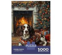 Puzzle Da 1000 Pezzi Per Adolescenti English Springer Spaniel by Fireplace Dog in Sweater Christmas Art Puzzle Giochi Rilassanti Analisi E Logica Riduzione Dello Stress Regali 52x38cm/1000pcs