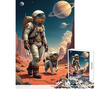Puzzle da 1000 pezzi per adolescenti esploratore spaziale e cane da compagnia giocattoli antistress opera d'arte regalo gioco rompicapo con poster abbinato e foglio di quiz dimensioni 38x26cm