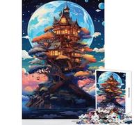Puzzle da 1000 pezzi per adolescenti fantasia casa sull'albero e luna decorazione per la casa giocattoli idee regalo gioco rompicapo con poster abbinato e foglio di quiz dimensioni 50x75cm