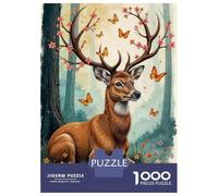 Puzzle Da 1000 Pezzi Per Adolescenti Fantasy Deer with Flowers Puzzle Per Adulti Gioco Pratico Antistress Regali Per Amici E Familiari 52x38cm/1000pcs