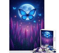 Puzzle da 1000 pezzi per adolescenti Farfalla blu e campo di lavanda illuminato dalla luna Giocattolo educativo Ottimi regali e giocattoli Gioco rompicapo Allena il tuo cervello e le tue mani 50x75cm