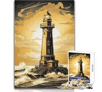 Puzzle da 1000 pezzi per adolescenti Faro dorato Serenità Calma Divertimento Tempo libero Stretto Senza cuciture Precisione Giocattolo Dimensioni 38x52cm
