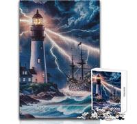 Puzzle da 1000 pezzi per adolescenti Faro e nave in tempesta Calma Piacevole Tempo libero Divertimento Stretto Senza Cuciture Precisione Giocattolo Dimensioni 50x75cm