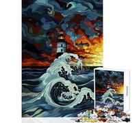 Puzzle da 1000 pezzi per adolescenti Faro nel mare in tempesta Decorazione per la casa Giocattoli Regali per donne Uomini Gioco educativo Migliorare l'amore tra coppie Dimensioni 38x52cm