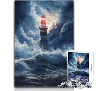 Puzzle da 1000 pezzi per adolescenti Faro nella tempesta Bellissimo gioco di design Regalo di compleanno Opera d'arte Dimensioni 50x75cm
