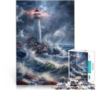 Puzzle da 1000 pezzi per adolescenti faro nella tempesta Difficile da completare ma divertente e umoristico Regalo di opere d'arte 38x26cm