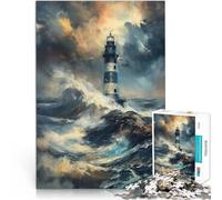 Puzzle da 1000 pezzi per adolescenti faro nella tempesta Difficile da completare ma divertente e umoristico Migliorare la memoria 52x38cm