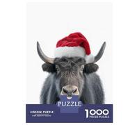 Puzzle Da 1000 Pezzi Per Adolescenti Festive Christmas Yak with Santa Hat Puzzle Per Adulti Giochi Divertenti Decorazione Murale Riduzione Dello Stress Regali 52x38cm/1000pcs