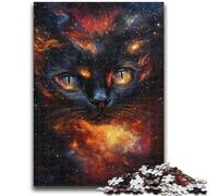 Puzzle da 1000 pezzi per adolescenti Fiamma cosmica Gatto nero Difficile da completare ma divertente e umoristico Regalo di compleanno, regali, arte murale 26x38cm