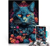 Puzzle da 1000 pezzi per adolescenti fiore e gatto Fatto di legno per età 14+ Giochi educativi Decorazione della casa Regali di Babbo Natale segreto misurare:50x75cm