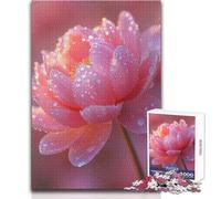 Puzzle da 1000 pezzi per adolescenti, fiore rosa baciato dalla rugiada, accogliente e rilassante, giocattolo da gioco avanzato con taglio di precisione, dimensioni 38x52cm