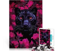 Puzzle da 1000 pezzi per adolescenti Fiori rosa pantera nera Giocattolo educativo antistress Decorazioni e regali unici per la casa 38x26cm