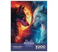 Puzzle Da 1000 Pezzi Per Adolescenti Fire And Ice Wolf Puzzle Giocattolo Decorazione Da Parete Decorazione Perfetta Regali Unici Per Compleanno E Natale 52x38cm/1000pcs