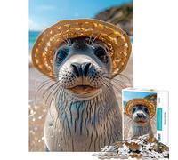 Puzzle da 1000 pezzi per adolescenti Foca in un cappello di paglia puzzle da 1000 pezzi decorazione per la casa giocattolo decorazione da parete offerta come regalo per tutta la famiglia (38x52cm)