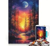 Puzzle da 1000 pezzi per adolescenti Foresta al chiaro di luna Fiume Giocattolo decorativo da parete Passatempo ideale per le vacanze a casa Per rafforzare l'amore tra le coppie 50x75cm