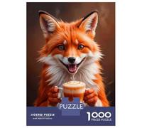 Puzzle Da 1000 Pezzi Per Adolescenti Fox Drinking Coffee Puzzle Per Adulti Giocattoli Antistress Decorazione Da Parete Regali Unici Per Compleanno E Natale 70x50cm/1000pcs