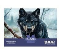 Puzzle Da 1000 Pezzi Per Adolescenti Frostbitten Shadows The Winter Wolf - Black Wolf with Blue Eyes Puzzle Per Adulti Giochi Rilassanti Analisi E Logica Regali Di Natale E Compleanno 70x50cm/1000pcs