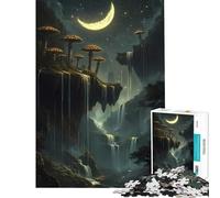 Puzzle da 1000 pezzi per adolescenti Funghi luminosi foresta e cascate sotto una luna crescente Giochi educativi giochi stimolanti giocattoli regalo di compleanno regali per donne PC