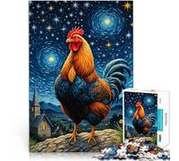 Puzzle da 1000 pezzi per adolescenti Gallo Pollo Notte Stellata Fatto di carta，per età pari o superiore a 14 anni Giochi rilassanti con poster e foglio del quiz abbinati。misurare：26x38cm