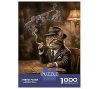 Puzzle Da 1000 Pezzi Per Adolescenti Gangster Cat Smoking with Gun And Money Puzzle Gioco Rompicapo Ma Divertente E Umoristico Regali Unici Per Compleanno E Natale 52x38cm/1000pcs