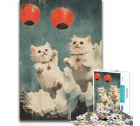 Puzzle da 1000 pezzi per adolescenti Gatti che volano con lanterne Regali di compleanno per trascorrere le vacanze a casa per ragazzi dai 14 anni in su, 50x75cm