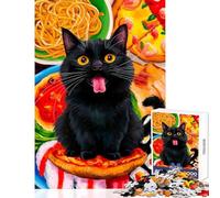 Puzzle da 1000 pezzi per adolescenti Gatti neri Cibo Festa Decorazione per la casa Giocattoli Ottimo regalo per giochi Collezione di artisti di giochi per famiglie Belle arti Dimensioni 38x26cm